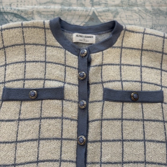 VTG! Alfred Dunner Blue White Plaid Preppy Button Up Knit Cardigan L USA 80s - Picture 7 of 15